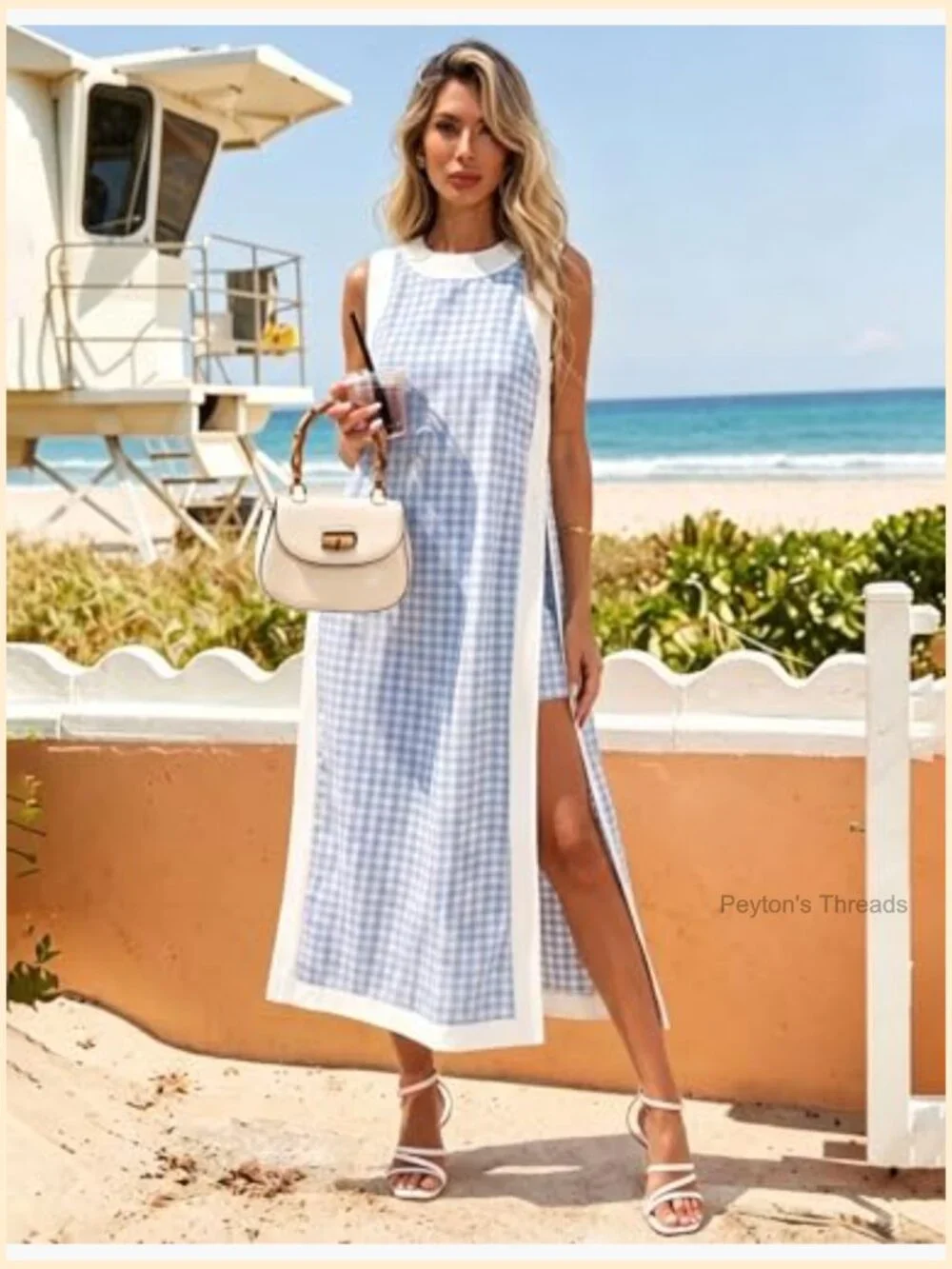 Women's Plaid Two Piece Set - Sleeveless Maxi Dress with Matching Shorts